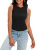 Onfers Womens Ruched Tank Top Ribbed Knit Crewneck Sleeveless Tops Fitted Basic Tees Shirts