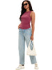 Onfers Womens Ruched Tank Top Ribbed Knit Crewneck Sleeveless Tops Fitted Basic Tees Shirts