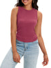 Onfers Womens Ruched Tank Top Ribbed Knit Crewneck Sleeveless Tops Fitted Basic Tees Shirts
