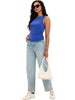Onfers Womens Ruched Tank Top Ribbed Knit Crewneck Sleeveless Tops Fitted Basic Tees Shirts