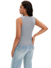 Onfers Womens Ruched Tank Top Ribbed Knit Crewneck Sleeveless Tops Fitted Basic Tees Shirts