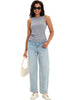 Onfers Womens Ruched Tank Top Ribbed Knit Crewneck Sleeveless Tops Fitted Basic Tees Shirts