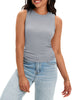 Onfers Womens Ruched Tank Top Ribbed Knit Crewneck Sleeveless Tops Fitted Basic Tees Shirts
