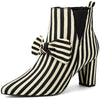 Bow Stripe Pointed Toe Chunky Heels Ankle Boots for Women