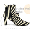 Bow Stripe Pointed Toe Chunky Heels Ankle Boots for Women