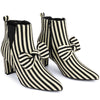 Bow Stripe Pointed Toe Chunky Heels Ankle Boots for Women