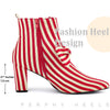 Bow Stripe Pointed Toe Chunky Heels Ankle Boots for Women