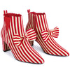 Bow Stripe Pointed Toe Chunky Heels Ankle Boots for Women