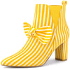 Bow Stripe Pointed Toe Chunky Heels Ankle Boots for Women