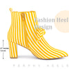 Bow Stripe Pointed Toe Chunky Heels Ankle Boots for Women