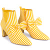 Bow Stripe Pointed Toe Chunky Heels Ankle Boots for Women
