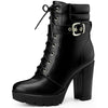 Lace Up Platform Buckle Chunky Heel Ankle Boots for Women