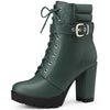 Lace Up Platform Buckle Chunky Heel Ankle Boots for Women
