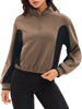 Onfers Womens Cropped Sweatshirts Half Zip Pullover Long Sleeve Oversized Sweaters Workout Fall Outfits with Pockets
