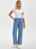 Women Striped Jeans High Rise Zipper Fly Trousers Straight Leg Denim Pants