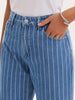Women Striped Jeans High Rise Zipper Fly Trousers Straight Leg Denim Pants