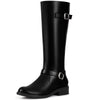 Buckle Chunky Low Heel Side Zipper Knee High Riding Boots for Women