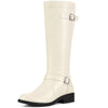 Buckle Chunky Low Heel Side Zipper Knee High Riding Boots for Women