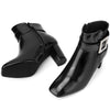 Rhinestone Buckle Decor Square Toe Chunky Heel Ankle Boots for Women