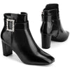 Rhinestone Buckle Decor Square Toe Chunky Heel Ankle Boots for Women