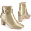 Rhinestone Buckle Decor Square Toe Chunky Heel Ankle Boots for Women