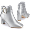 Rhinestone Buckle Decor Square Toe Chunky Heel Ankle Boots for Women