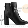 Round Toe Side Zip Block Heel Ankle Boots for Women