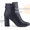 Round Toe Side Zip Block Heel Ankle Boots for Women