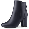 Round Toe Side Zip Block Heel Ankle Boots for Women