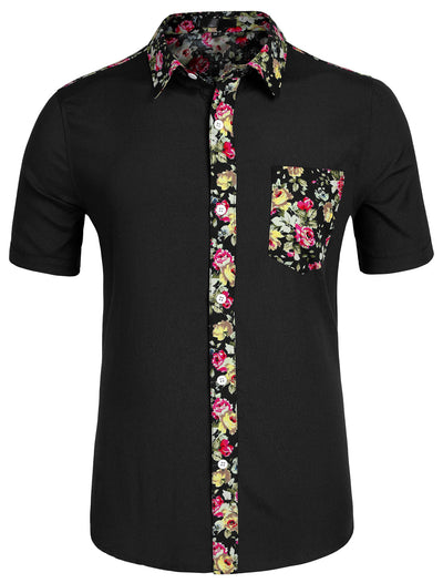 Summer Pocket Short Sleeve Button Floral Print Shirt