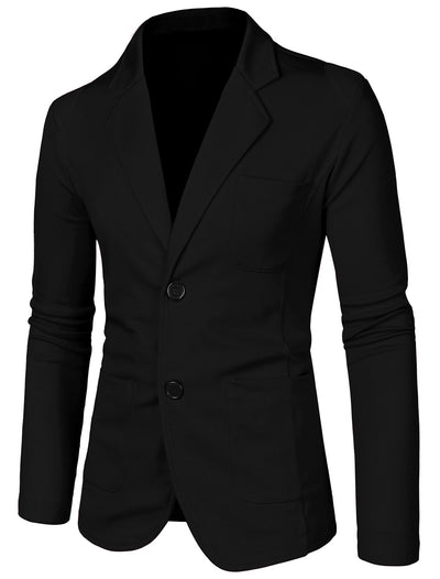 Classic Notched Lapel Solid Long Sleeve Knit Blazer