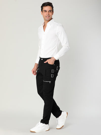 Casual Pockets Patch Buckle Zipper Gothic Pants