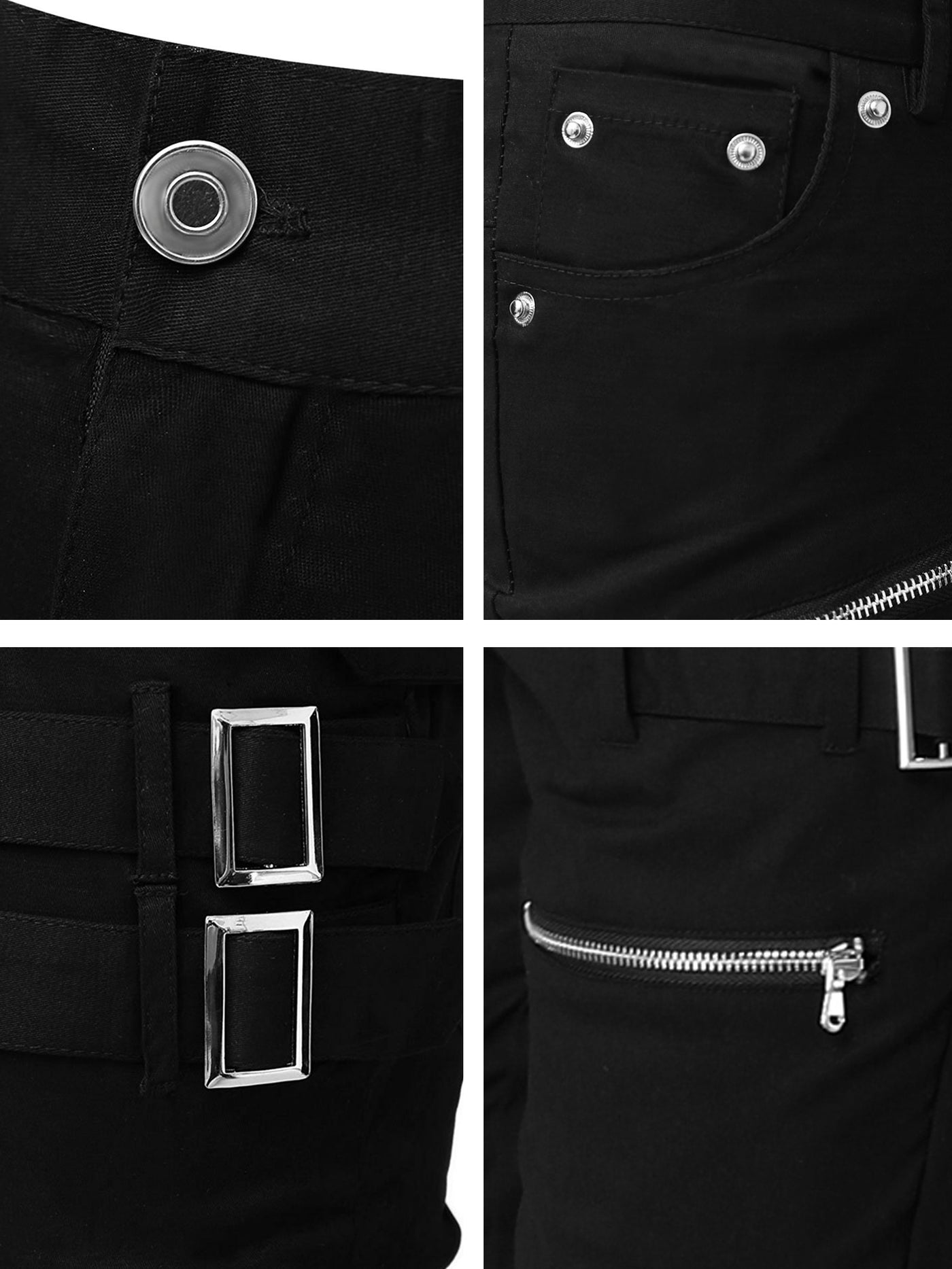 Bublédon Casual Pockets Patch Buckle Zipper Gothic Pants