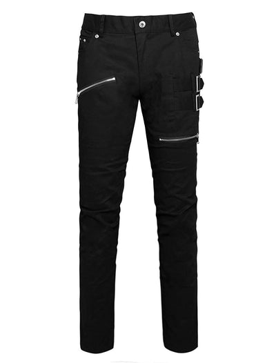 Casual Pockets Patch Buckle Zipper Gothic Pants