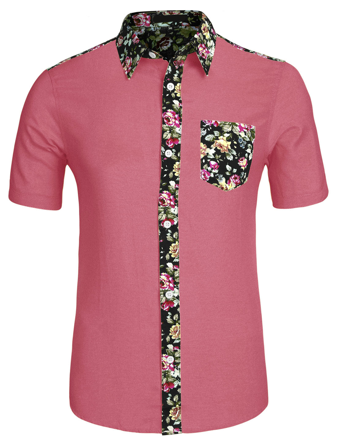 Bublédon Summer Pocket Short Sleeve Button Floral Print Shirt