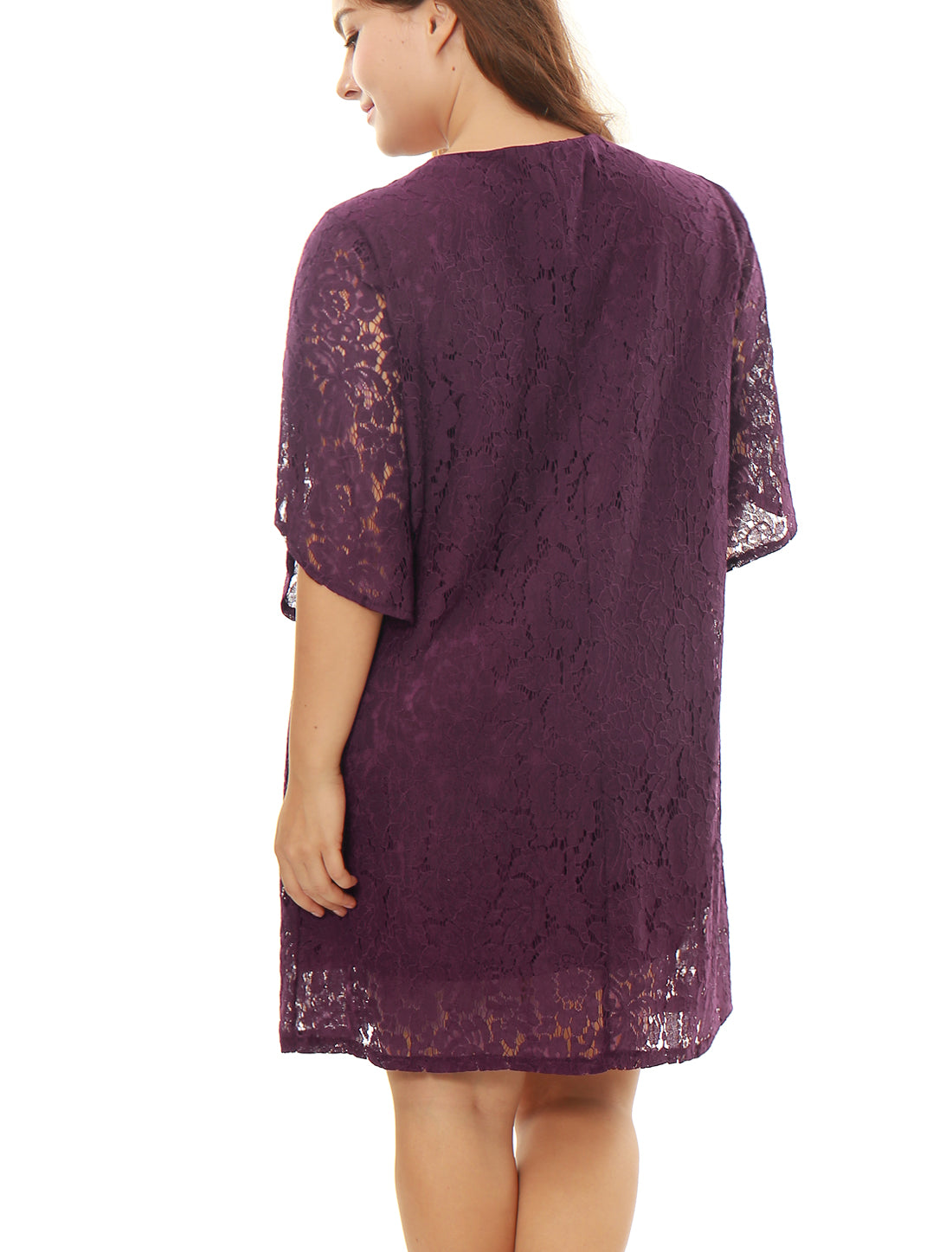 Bublédon Lace Embroidered Plus Size Tulip Sleeve Short Dress