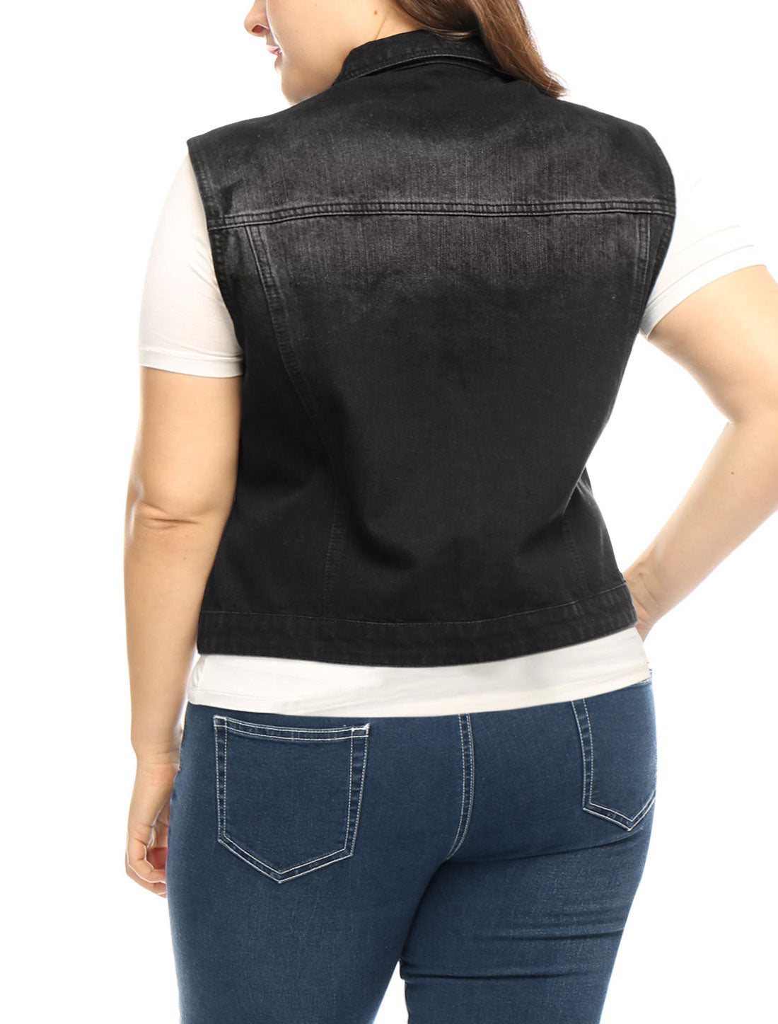 Bublédon Women Plus Size Chest Pockets Single Breasted Denim Vest