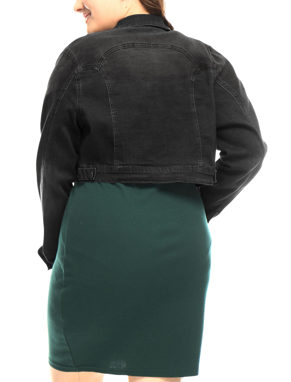 Bublédon Women Plus Size Button Closed Cropped Denim Jacket