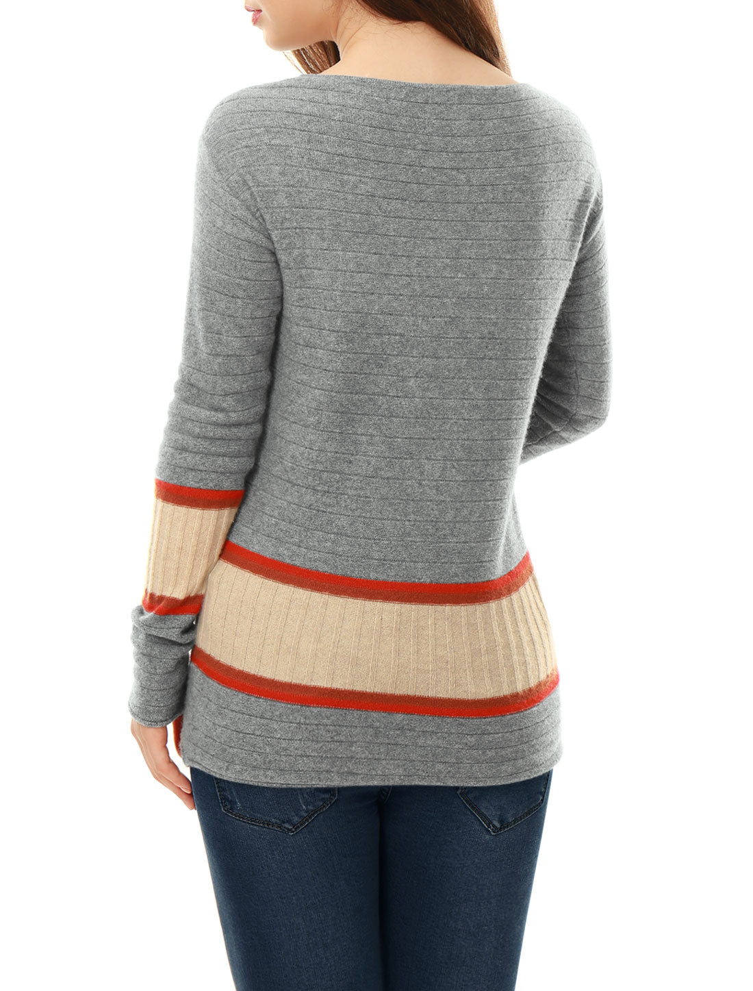 Bublédon 100% Cashmere Jersey Contrast Rib Knit Boat Neck Sweater
