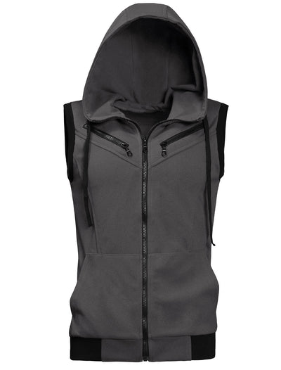 Kangaroo Pocket Zip Up Drawstring Hooded Vest