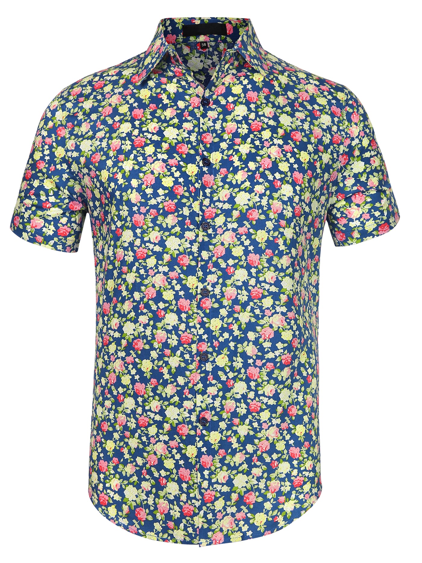 Bublédon Lapel Floral Print Cotton Hawaiian Beach Botton Shirt