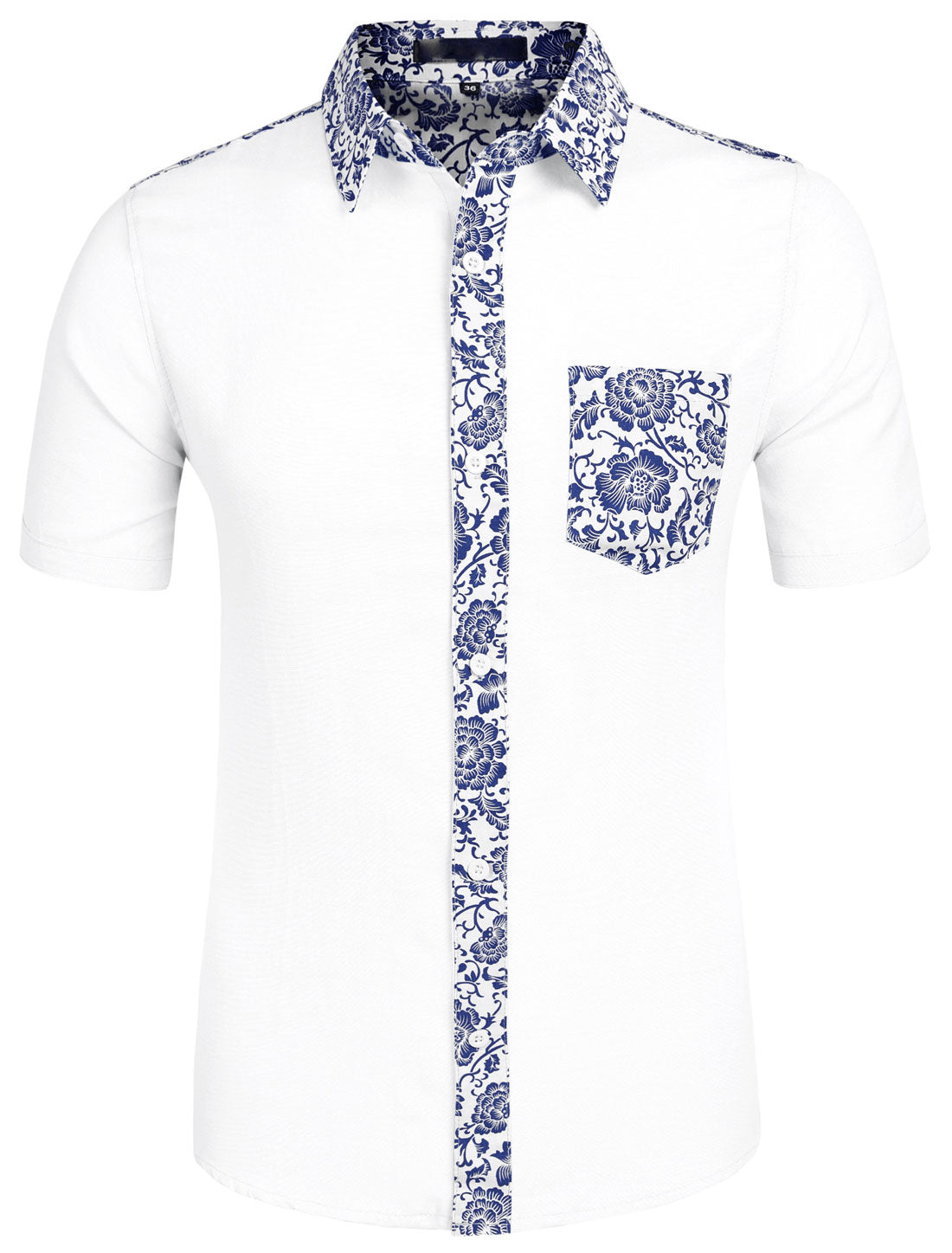 Bublédon Summer Pocket Short Sleeve Button Floral Print Shirt