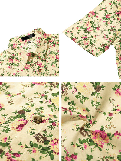 Short Sleeve Floral Print Cotton Beach Hawaiian Shirt