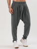 Solid Color Elastic Waist Slant Pockets Harem Pants