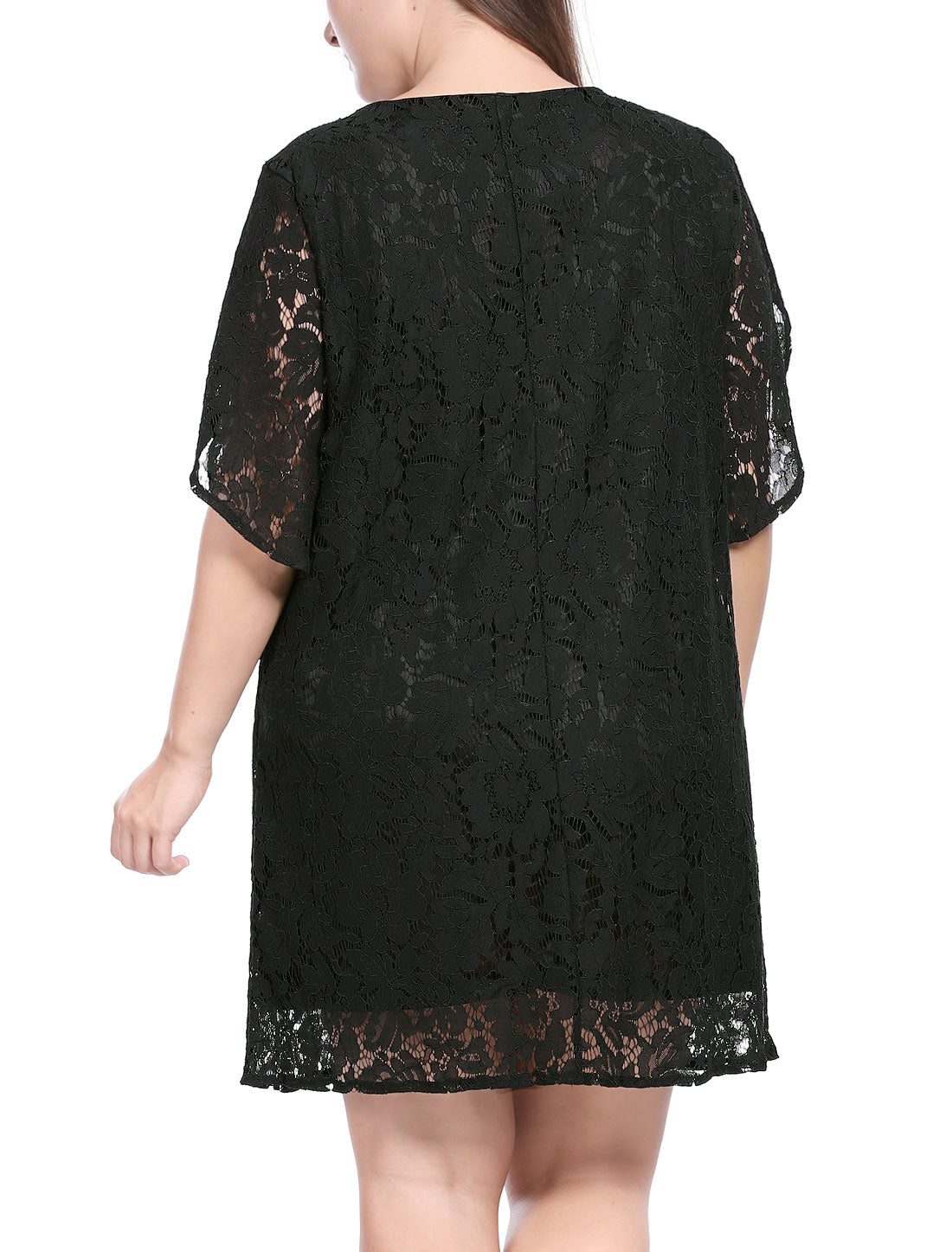 Bublédon Lace Embroidered Plus Size Tulip Sleeve Short Dress