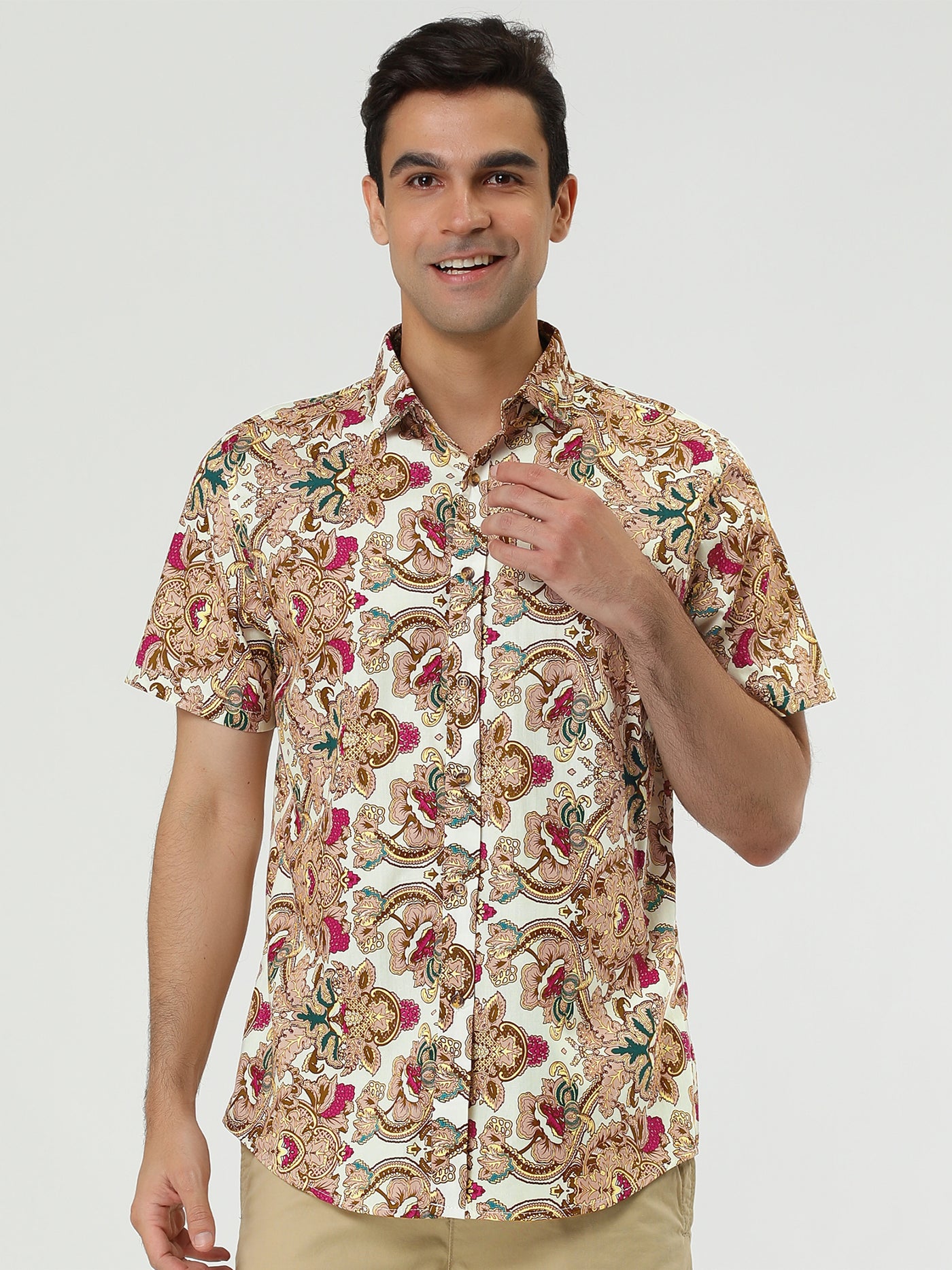 Bublédon Chic Hawaiian Floral Print Summer Button Beach Shirt