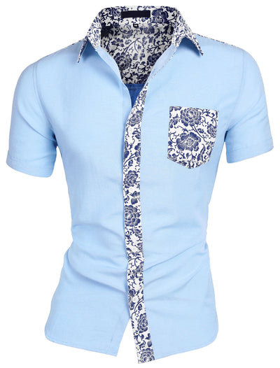 Summer Pocket Short Sleeve Button Floral Print Shirt