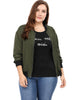 Plus Size Contrast Trim Zipper Pocket Bomber Jacket