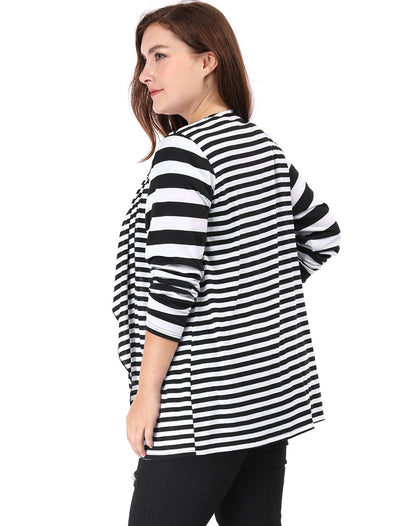 Women Plus Size Open Front Mixed Striped Cardigan