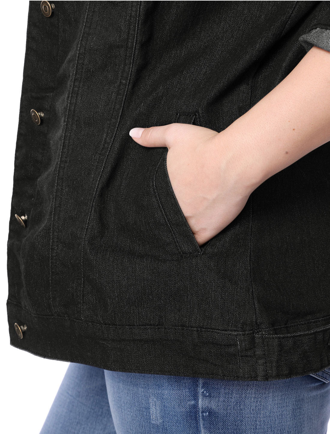 Bublédon Women Plus Size Stitching Button Front Washed Denim Jacket